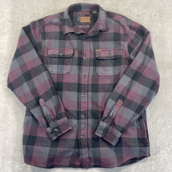 Orvis Shirt Mens Green Plaid Flannel Shacket Pocket Button Up Size Medium - Picture 1 of 6